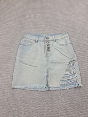 Rewash Skirt Womens 3 Blue Jean Distressed Vintage Reunion